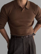 Men's Plus Size Collared Neck Long Sleeve Polo - Diverse Creations & CompanyPolo shirtBrown