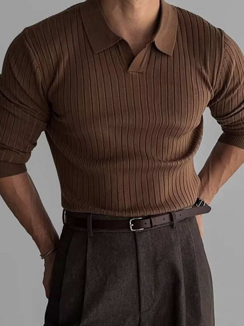 Men's Plus Size Collared Neck Long Sleeve Polo - Diverse Creations & CompanyPolo shirtBrown