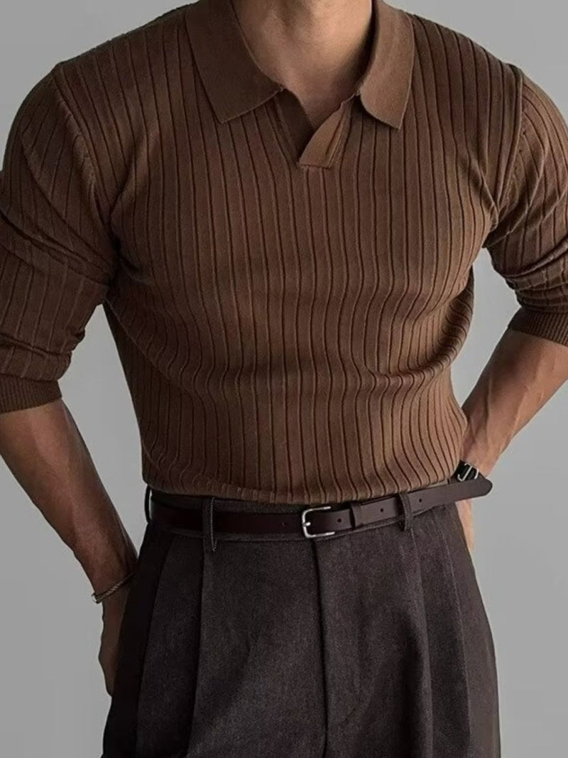 Men's Plus Size Collared Neck Long Sleeve Polo - Diverse Creations & CompanyPolo shirtBrown