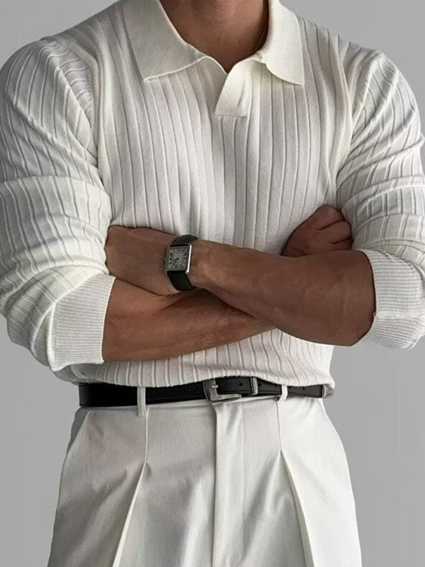 Men's Plus Size Collared Neck Long Sleeve Polo - Diverse Creations & CompanyPolo shirtIvory