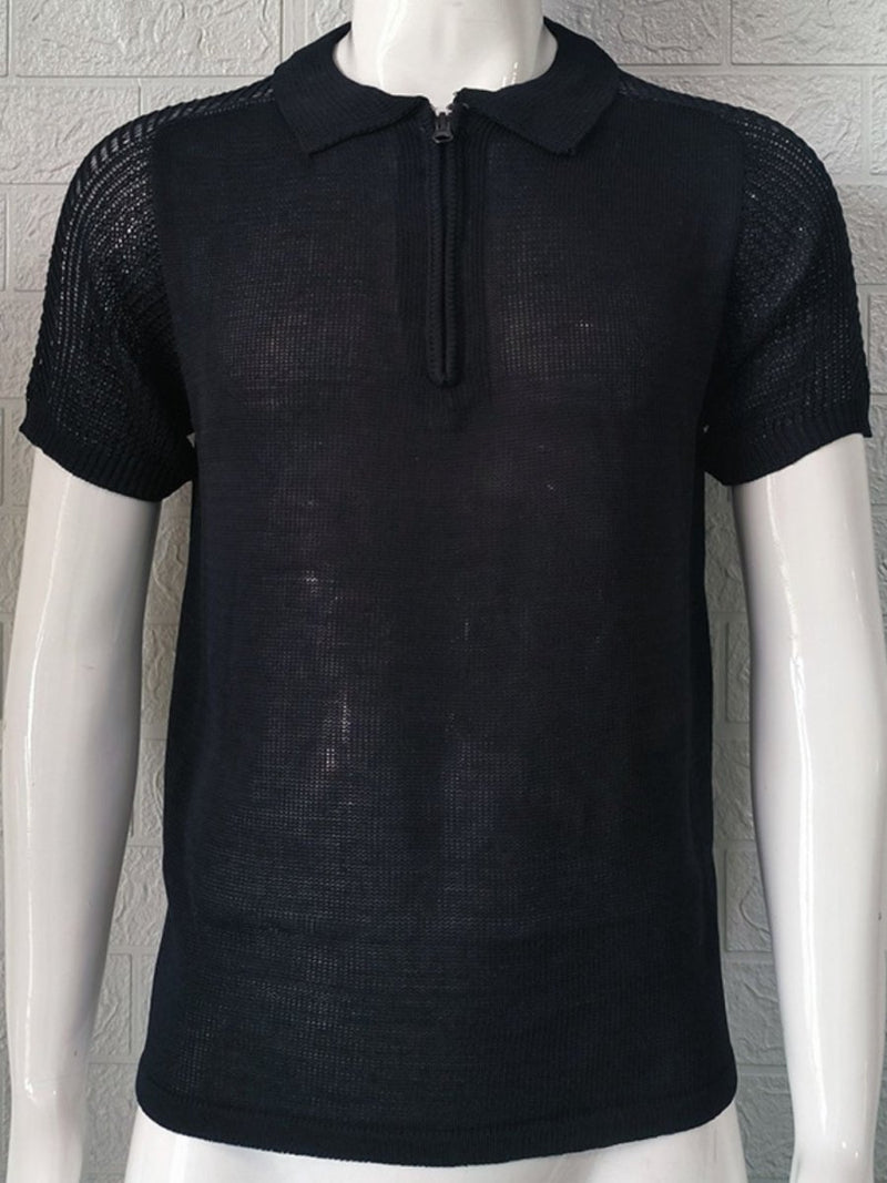 Men's Quarter Zip Knit Polo – Collared Neck, Stretch Fit, Casual Style - Diverse Creations & CompanyPolo shirtBlack