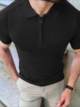 Men's Quarter Zip Knit Polo – Collared Neck, Stretch Fit, Casual Style - Diverse Creations & CompanyPolo shirtBlack