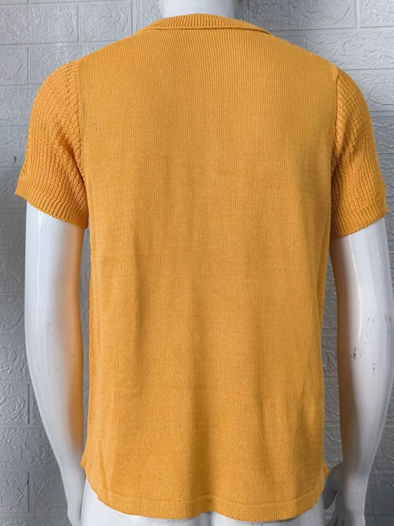 Men's Quarter Zip Knit Polo – Collared Neck, Stretch Fit, Casual Style - Diverse Creations & CompanyPolo shirtMustard