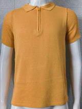 Men's Quarter Zip Knit Polo – Collared Neck, Stretch Fit, Casual Style - Diverse Creations & CompanyPolo shirtMustard