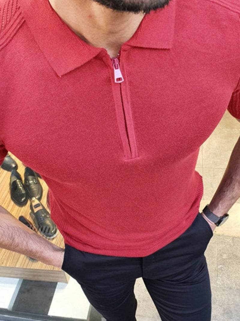 Men's Quarter Zip Knit Polo – Collared Neck, Stretch Fit, Casual Style - Diverse Creations & CompanyPolo shirtStrawberry
