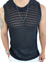 Men's Round Neck Hollow Out Sleeveless Knit Top - Diverse Creations & CompanySleeveless shirtBlack