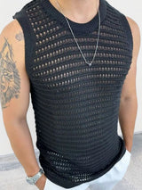Men's Round Neck Hollow Out Sleeveless Knit Top - Diverse Creations & CompanySleeveless shirtBlack