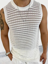 Men's Round Neck Hollow Out Sleeveless Knit Top - Diverse Creations & CompanySleeveless shirtIvory