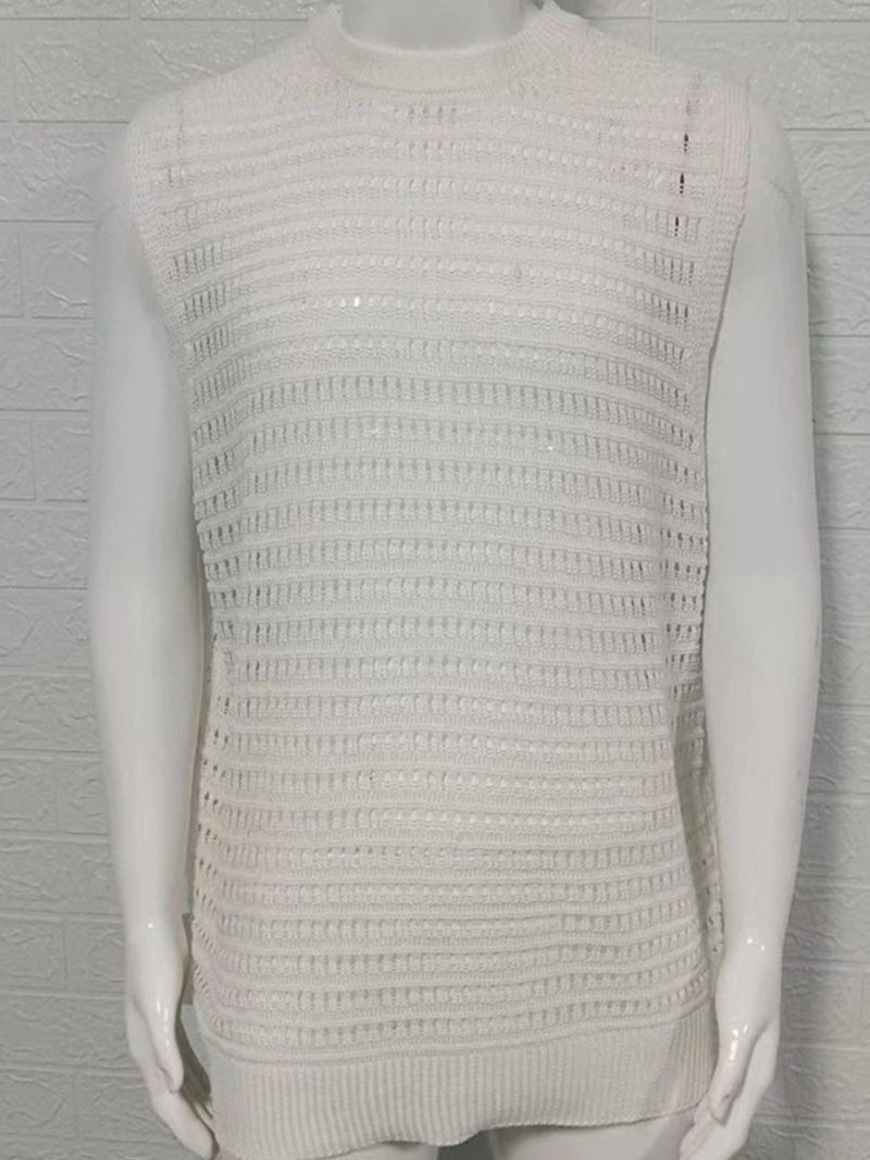 Men's Round Neck Hollow Out Sleeveless Knit Top - Diverse Creations & CompanySleeveless shirtIvory