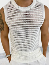 Men's Round Neck Hollow Out Sleeveless Knit Top - Diverse Creations & CompanySleeveless shirtIvory