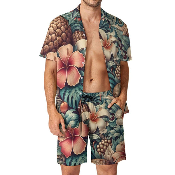 Men's Tropical Flowers And Coconut Short Shirt Set - Diverse Creations & Company2 Piece outfit setXS