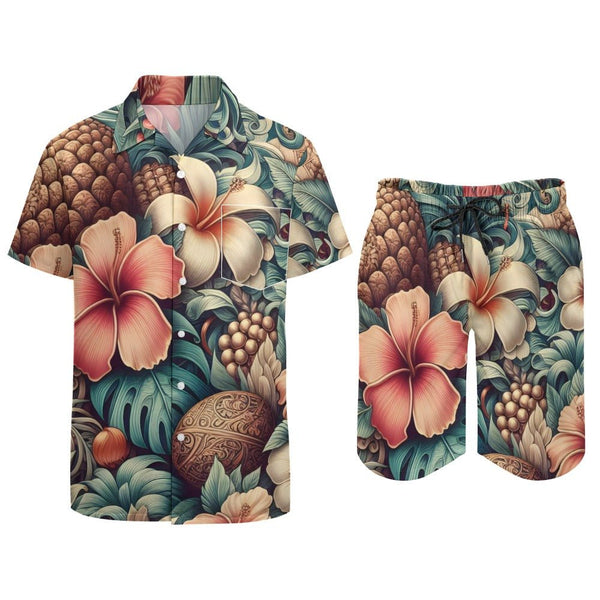 Men's Tropical Flowers And Coconut Short Shirt Set - Diverse Creations & Company2 Piece outfit setXS