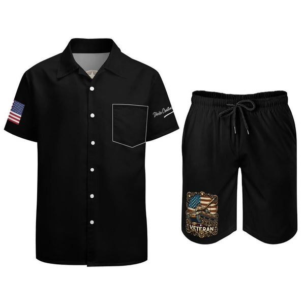 Men's Two Piece Veteran Typography Shorts Shirt Set - Diverse Creations & Companytwo piece men's shorts shirt setS