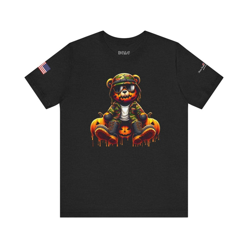 Military Pumpkin Face Bear Tee - Diverse Creations & CompanyMilitary Halloween T-ShirtSolid Black Blend