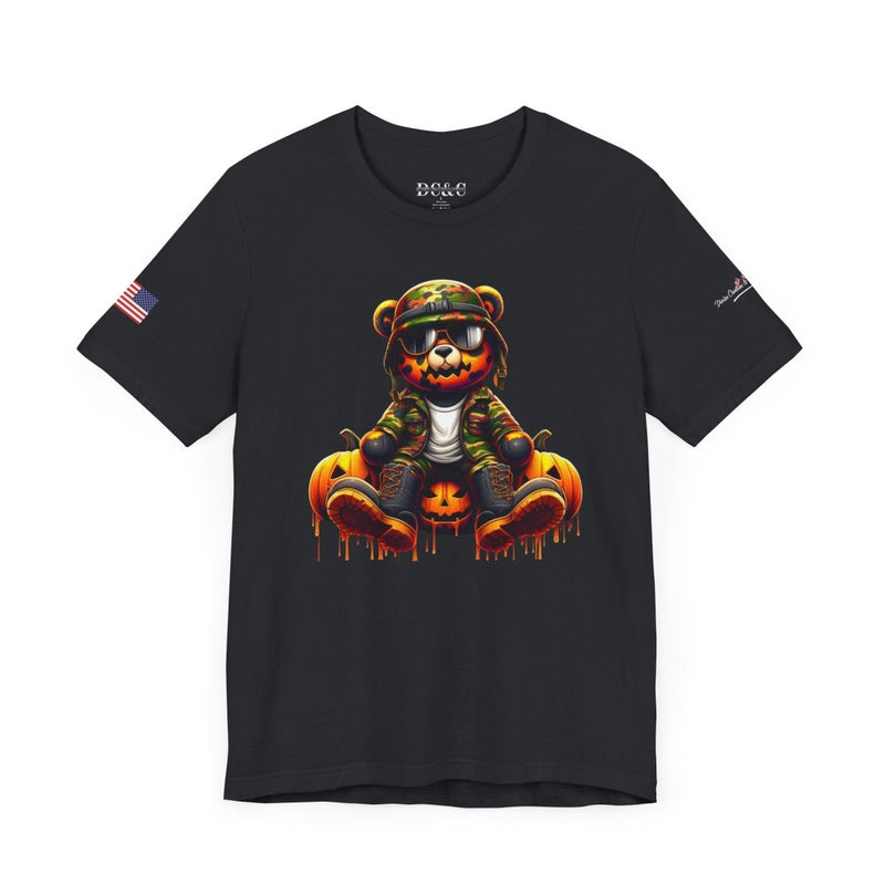 Military Pumpkin Face Bear Tee - Diverse Creations & CompanyMilitary Halloween T-ShirtVintage Black