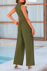 Mock Neck Sleeveless Wide Leg Jumpsuit - Diverse Creations & CompanyMock Neck Sleeveless Wide Leg JumpsuitMatch Green