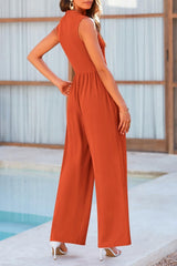 Mock Neck Sleeveless Wide Leg Jumpsuit - Diverse Creations & CompanyMock Neck Sleeveless Wide Leg JumpsuitOrange