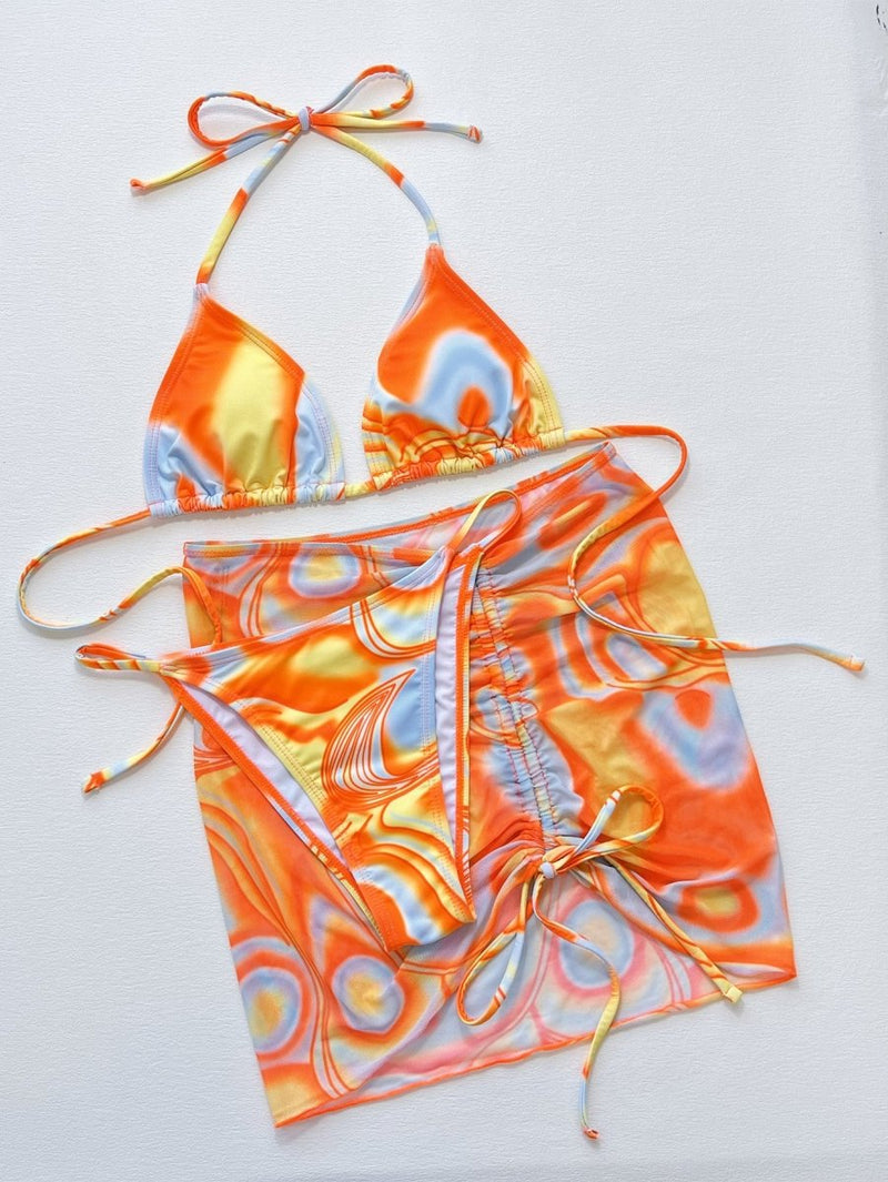 Multicolored Drawstring Ruched Three - Piece Swim Set - Diverse Creations & CompanySwimwear BikiniMulticolor