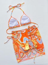 Multicolored Drawstring Ruched Three - Piece Swim Set - Diverse Creations & CompanySwimwear BikiniMulticolor