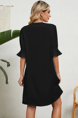 Notched Flounce Sleeve Mini Dress - Diverse Creations & CompanyNotched Flounce Sleeve Mini DressBlack