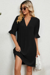 Notched Flounce Sleeve Mini Dress - Diverse Creations & CompanyNotched Flounce Sleeve Mini DressBlack