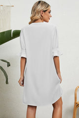 Notched Flounce Sleeve Mini Dress - Diverse Creations & CompanyNotched Flounce Sleeve Mini DressWhite