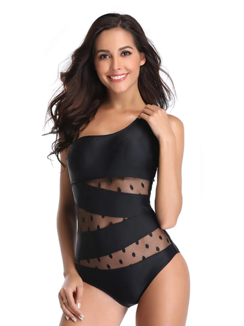 One Shoulder Polka Dot One - Piece Swimwear - Diverse Creations & CompanyOne Piece SwimsuitBlack