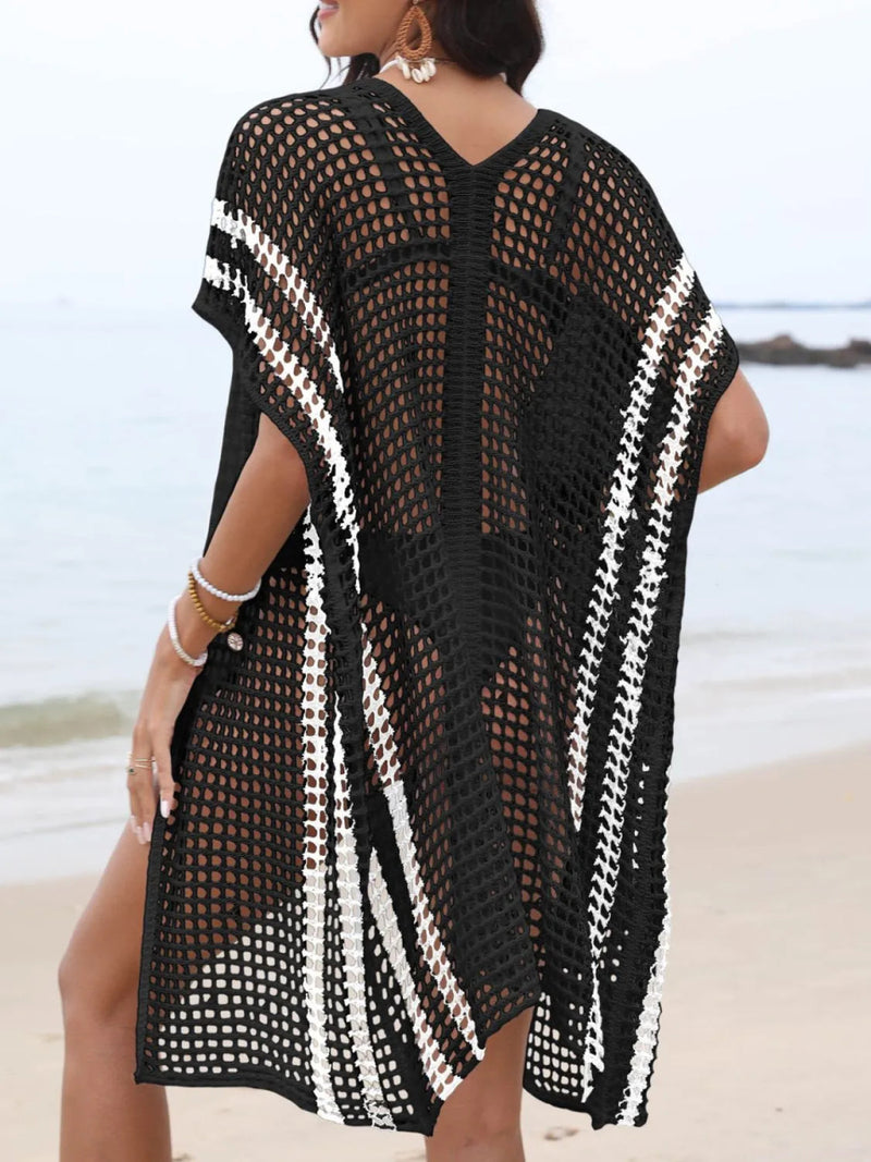 Open Front Contrast Openwork Cover - Up - Diverse Creations & CompanyCover - Ups swimwearBlack