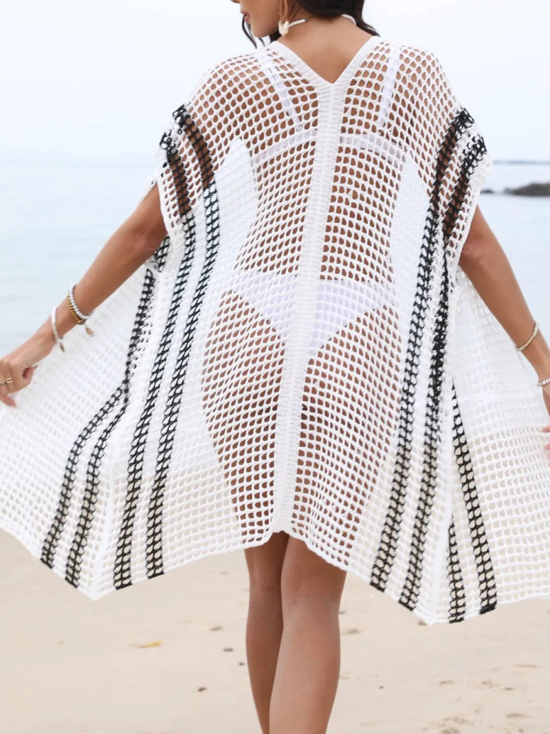 Open Front Contrast Openwork Cover - Up - Diverse Creations & CompanyCover - Ups swimwearWhite