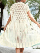 Open Front Short Sleeve Openwork Cover - Up - Diverse Creations & CompanyCover - Ups swimwearPastel Yellow