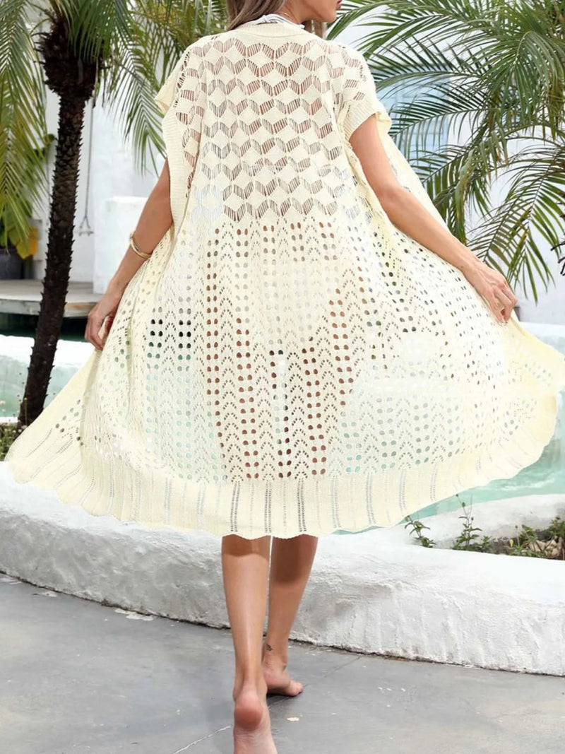 Open Front Short Sleeve Openwork Cover - Up - Diverse Creations & CompanyCover - Ups swimwearPastel Yellow