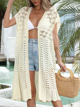 Open Front Short Sleeve Openwork Cover - Up - Diverse Creations & CompanyCover - Ups swimwearPastel Yellow