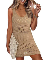 Openwork Scoop Neck Cover Up - Diverse Creations & CompanyCover - Ups swimwearCamel
