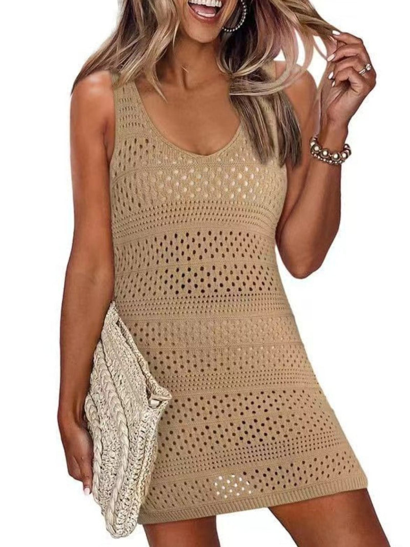 Openwork Scoop Neck Cover Up - Diverse Creations & CompanyCover - Ups swimwearCamel
