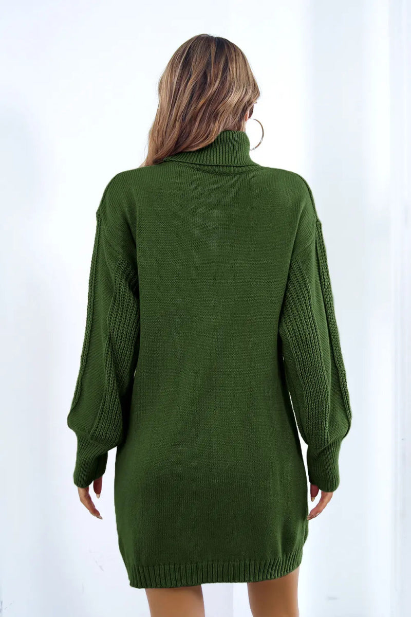 Openwork Turtleneck Long Sleeve Sweater Dress - Diverse Creations & CompanyTurtlereck Sweater DressGreen
