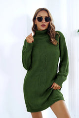 Openwork Turtleneck Long Sleeve Sweater Dress - Diverse Creations & CompanyTurtlereck Sweater DressGreen