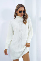 Openwork Turtleneck Long Sleeve Sweater Dress - Diverse Creations & CompanyTurtlereck Sweater DressWhite