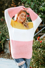 Plus Size Color Block Gold and Pink Round Neck Sweater - Diverse Creations & CompanyPlus Size Color Block Gold and Pink Round Neck SweaterYellow