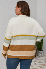 Plus Size Color Block Long Sleeve Cardigan - Diverse Creations & CompanyPlus Size Color Block Long Sleeve CardiganCream