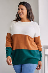 Plus Size Color Block Long Sleeve Sweater - Diverse Creations & CompanyPlus Size Color Block Long Sleeve SweaterCaramel