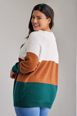 Plus Size Color Block Long Sleeve Sweater - Diverse Creations & CompanyPlus Size Color Block Long Sleeve SweaterCaramel