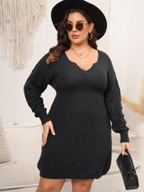 Plus Size Dropped Shoulder Long Sleeve Knit Mini Dress - Diverse Creations & CompanyPlus Size Dropped Shoulder Long Sleeve Knit Mini DressBlack