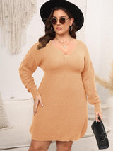 Plus Size Dropped Shoulder Long Sleeve Knit Mini Dress - Diverse Creations & CompanyPlus Size Dropped Shoulder Long Sleeve Knit Mini DressSherbet