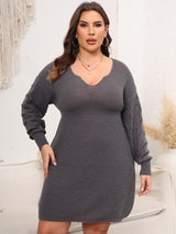 Plus Size Dropped Shoulder Long Sleeve Knit Mini Dress - Diverse Creations & CompanyPlus Size Dropped Shoulder Long Sleeve Knit Mini DressCharcoal