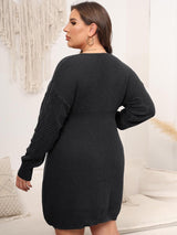 Plus Size Dropped Shoulder Long Sleeve Knit Mini Dress - Diverse Creations & CompanyPlus Size Dropped Shoulder Long Sleeve Knit Mini DressBlack