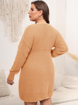 Plus Size Dropped Shoulder Long Sleeve Knit Mini Dress - Diverse Creations & CompanyPlus Size Dropped Shoulder Long Sleeve Knit Mini DressSherbet