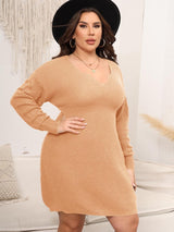 Plus Size Dropped Shoulder Long Sleeve Knit Mini Dress - Diverse Creations & CompanyPlus Size Dropped Shoulder Long Sleeve Knit Mini DressSherbet