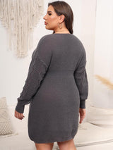 Plus Size Dropped Shoulder Long Sleeve Knit Mini Dress - Diverse Creations & CompanyPlus Size Dropped Shoulder Long Sleeve Knit Mini DressCharcoal