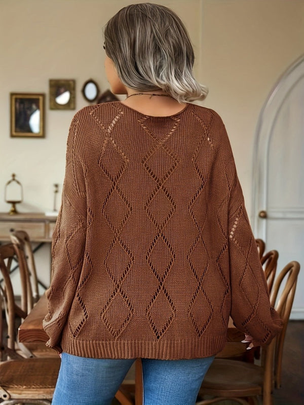 Plus Size Geometric Dropped Shoulder Sweater - Diverse Creations & CompanyPlus Size Geometric Dropped Shoulder Sweater - diverse creations and companyChestnut