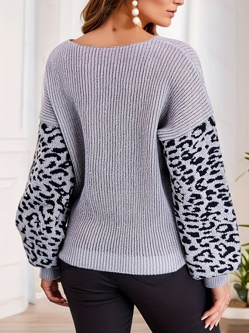 Plus Size Leopard Crisscross V - Neck Sweater - Diverse Creations & Companyplus size sweater womenHeather Gray